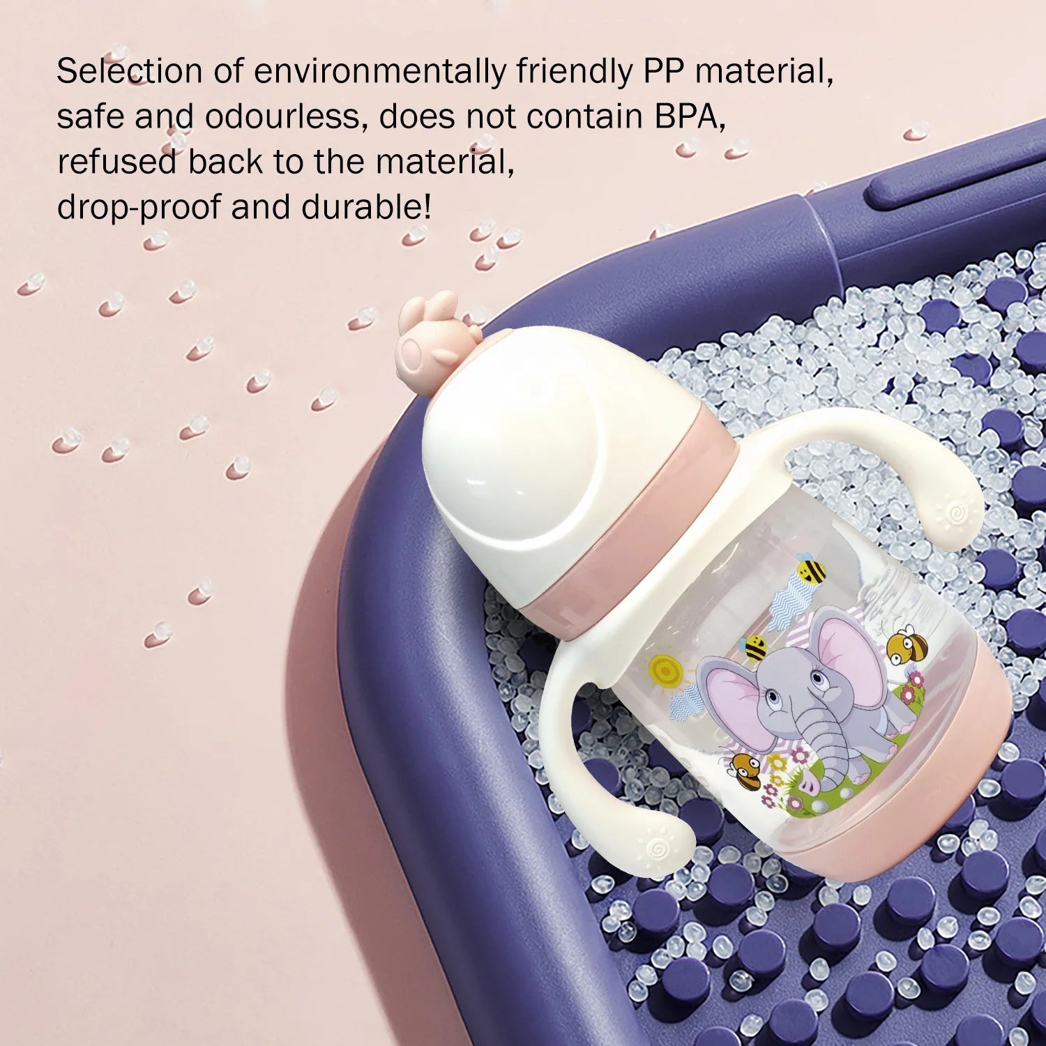 240ml Large Capacity Children's PP Bottle Chicken Shape Early Learning Fun Bottle Silicone Imitation Breastmilk Nipple BPA Free