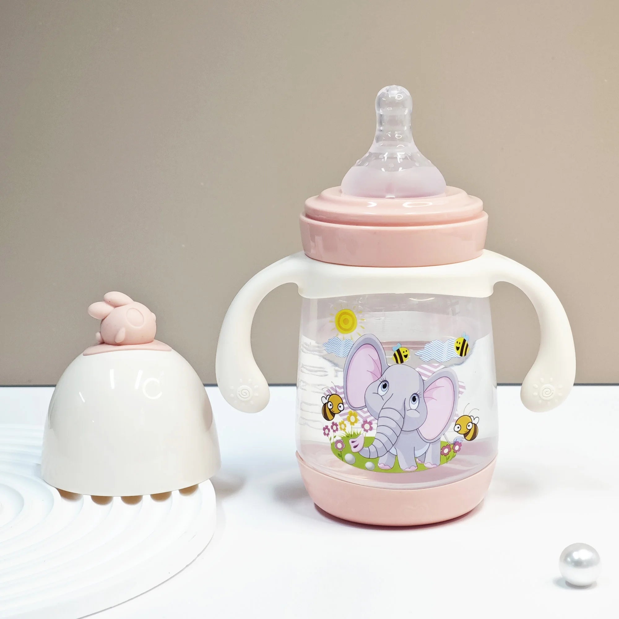 240ml Large Capacity Children's PP Bottle Chicken Shape Early Learning Fun Bottle Silicone Imitation Breastmilk Nipple BPA Free