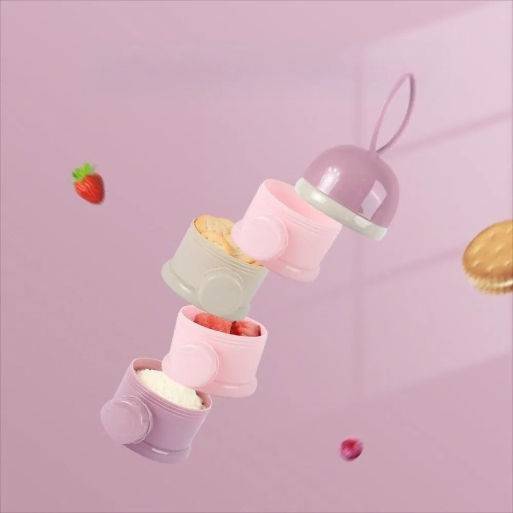 Portable 4 Layer Milk Powder Box Multiple Openings Spill Resistant Infant Baby Food Storag Box Bear Style Toddle Snack Container