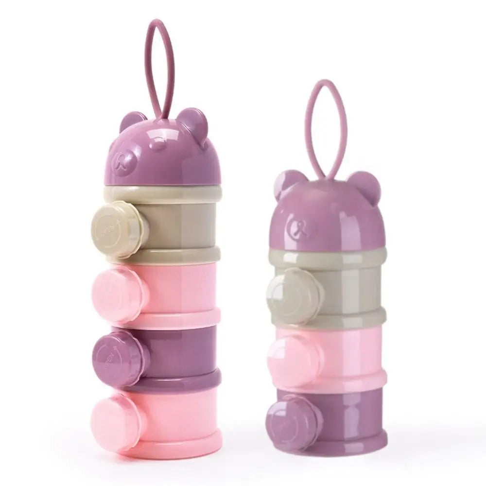 Portable 4 Layer Milk Powder Box Multiple Openings Spill Resistant Infant Baby Food Storag Box Bear Style Toddle Snack Container