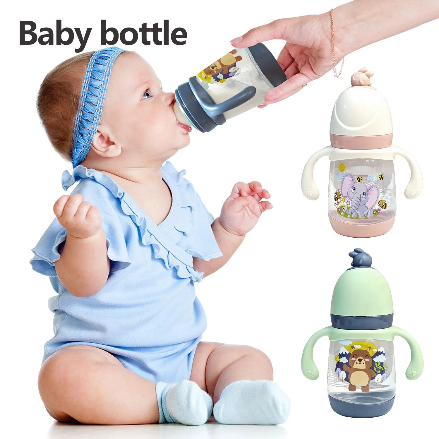 240ml Large Capacity Children's PP Bottle Chicken Shape Early Learning Fun Bottle Silicone Imitation Breastmilk Nipple BPA Free