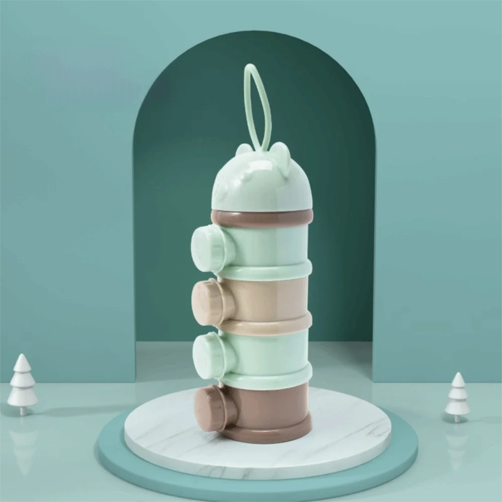 Portable 4 Layer Milk Powder Box Multiple Openings Spill Resistant Infant Baby Food Storag Box Bear Style Toddle Snack Container