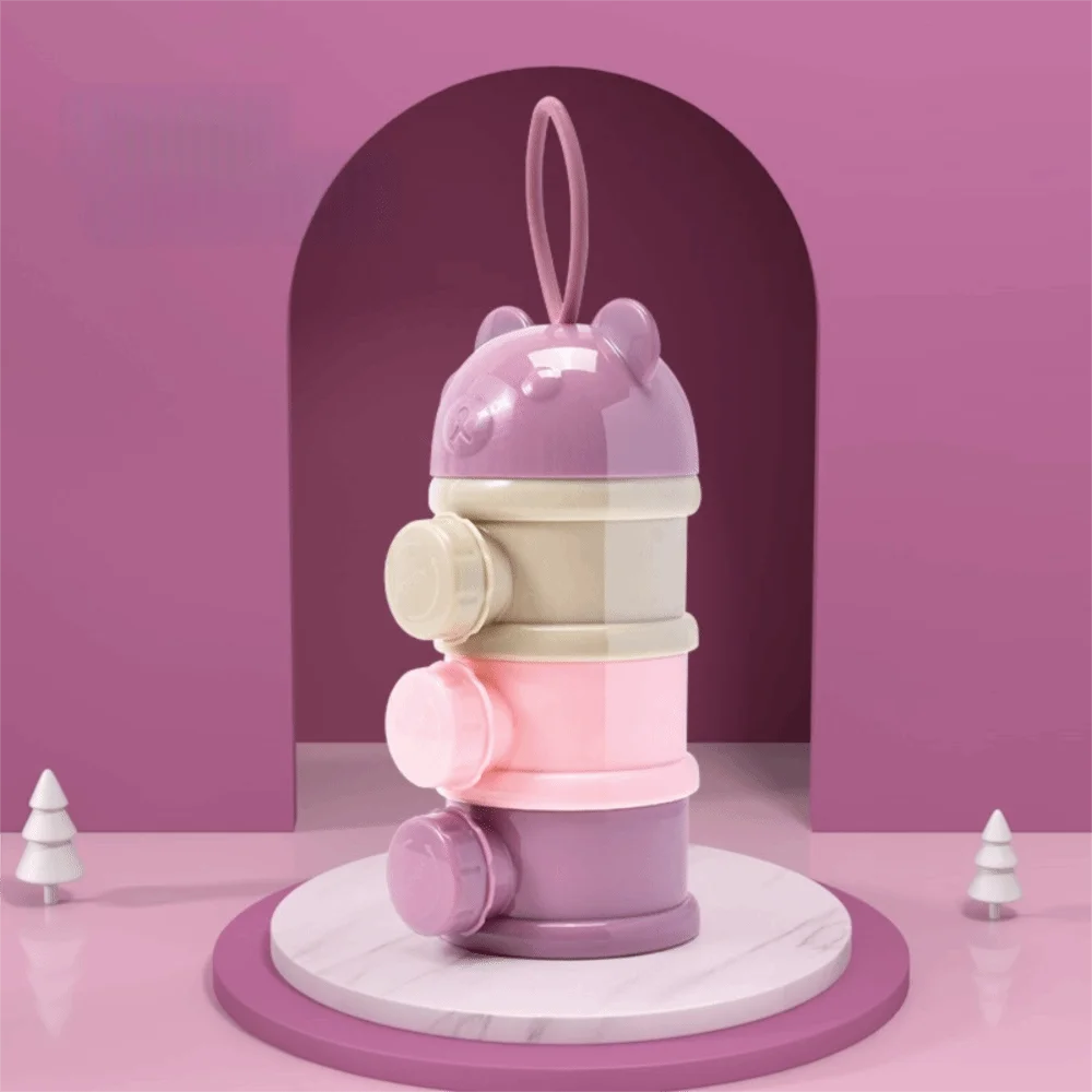 Portable 4 Layer Milk Powder Box Multiple Openings Spill Resistant Infant Baby Food Storag Box Bear Style Toddle Snack Container