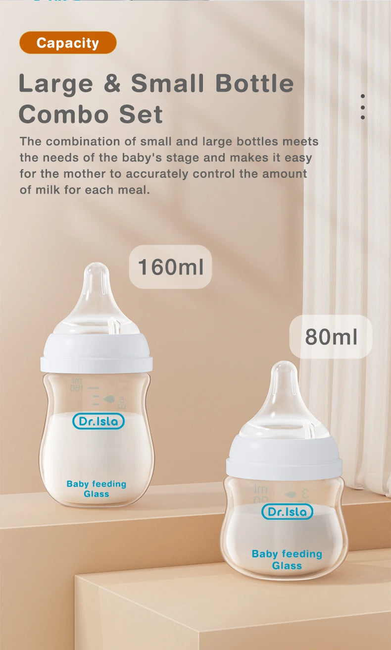 Newborn Glass Bottles 90/160ML Anti-Choke Baby Bottle Anti-flatulence Milk Feeding Bottles Infant BPA Free For 0-6Month