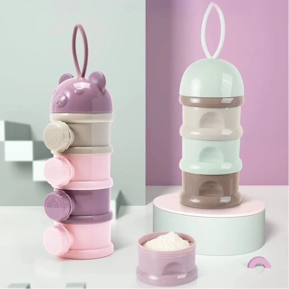 Portable 4 Layer Milk Powder Box Multiple Openings Spill Resistant Infant Baby Food Storag Box Bear Style Toddle Snack Container