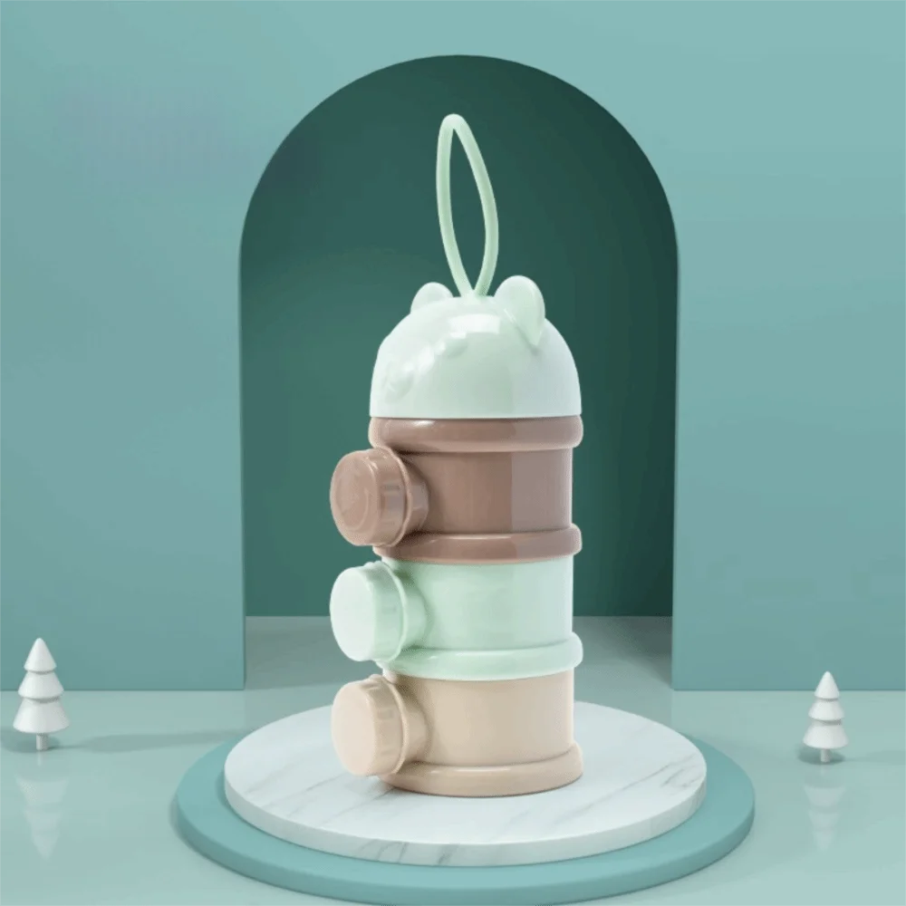 Portable 4 Layer Milk Powder Box Multiple Openings Spill Resistant Infant Baby Food Storag Box Bear Style Toddle Snack Container